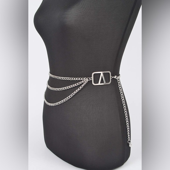 Plus Metallic Silver & Gold Metal Chain Adjustable Statement Belt - Picture 2 of 8